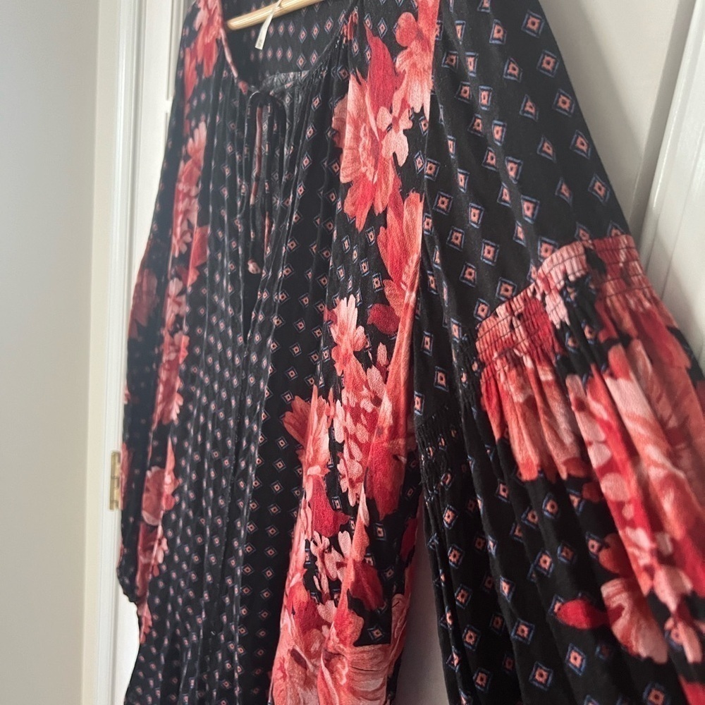 Free People Sunset Boulevard Floral Peasant Romper Oversized Long Sleeve - XS - Picture 5 of 10